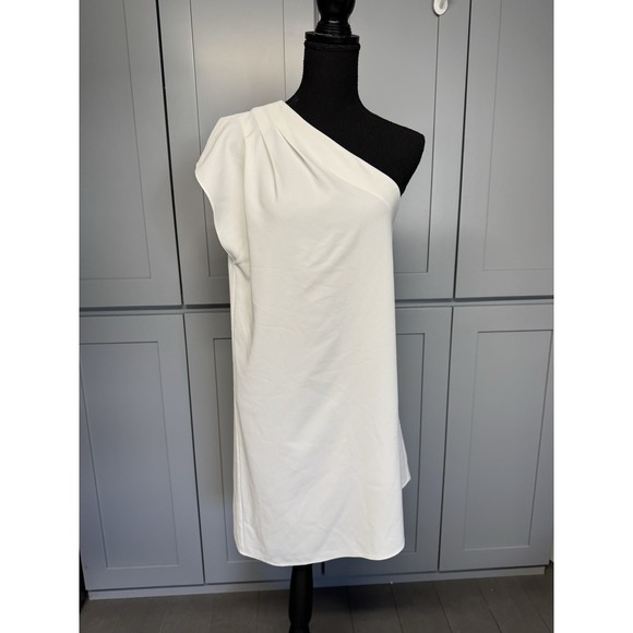 Alice + Olivia Womens 6 Melina One Shoulder Shift Dress White Asymmetrical Class - Picture 2 of 8